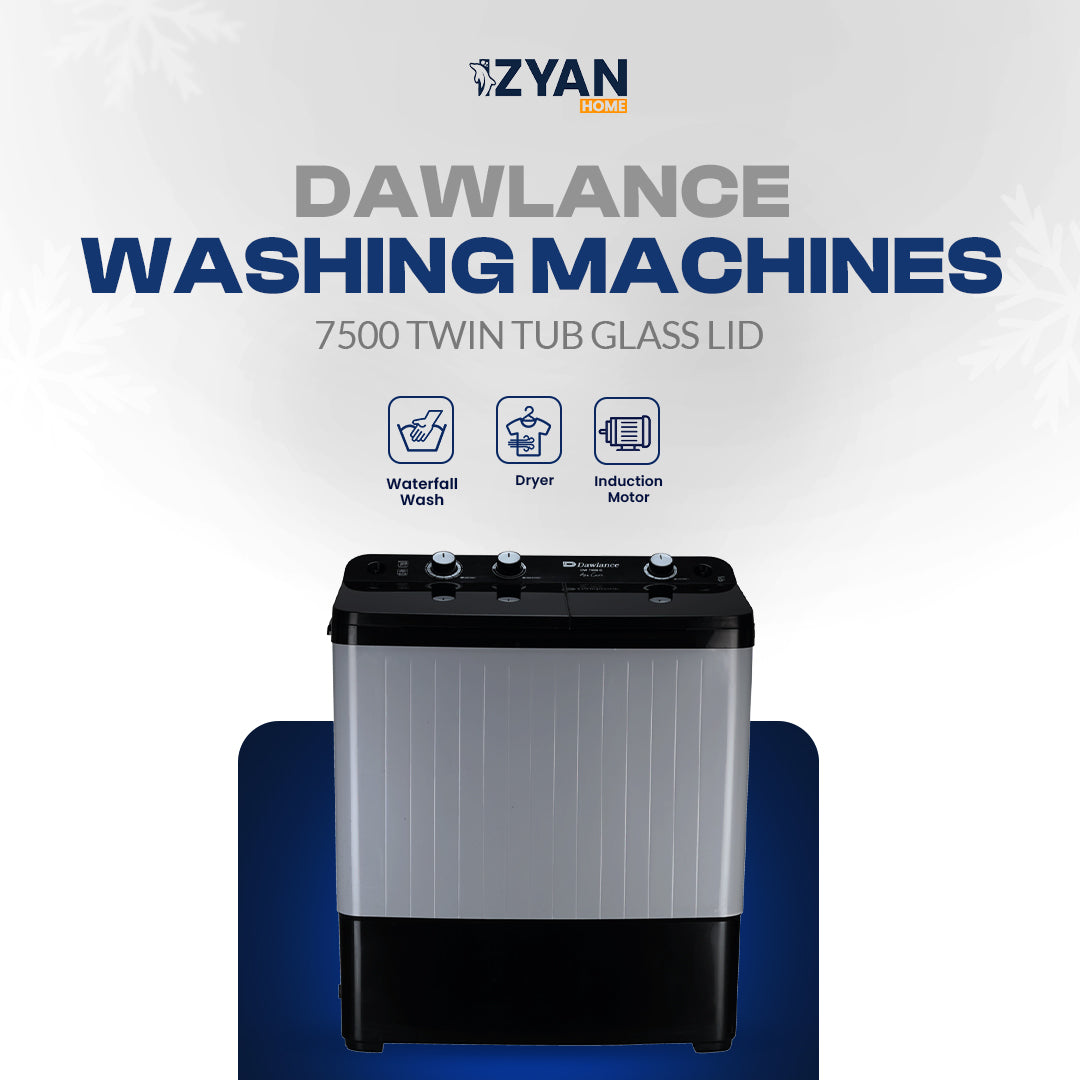 Dawlance Washing Machine-DW-7500-TWIN-TUB GLASS LID BLACK/GREY