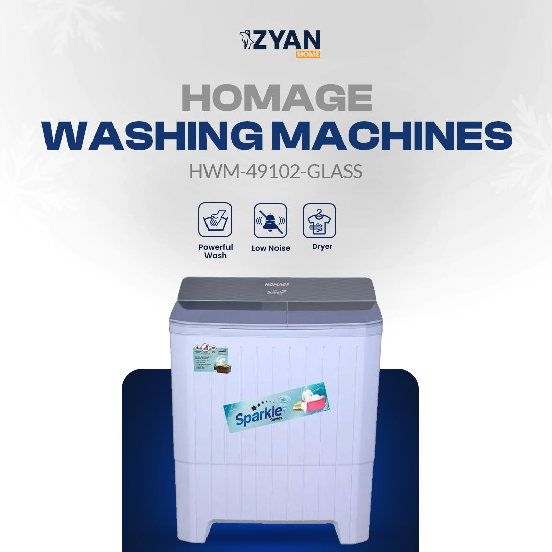 Homage Washing Machine Twin-Tub-(SEMI AUTOMATIC) HWM-49102-Glass Series